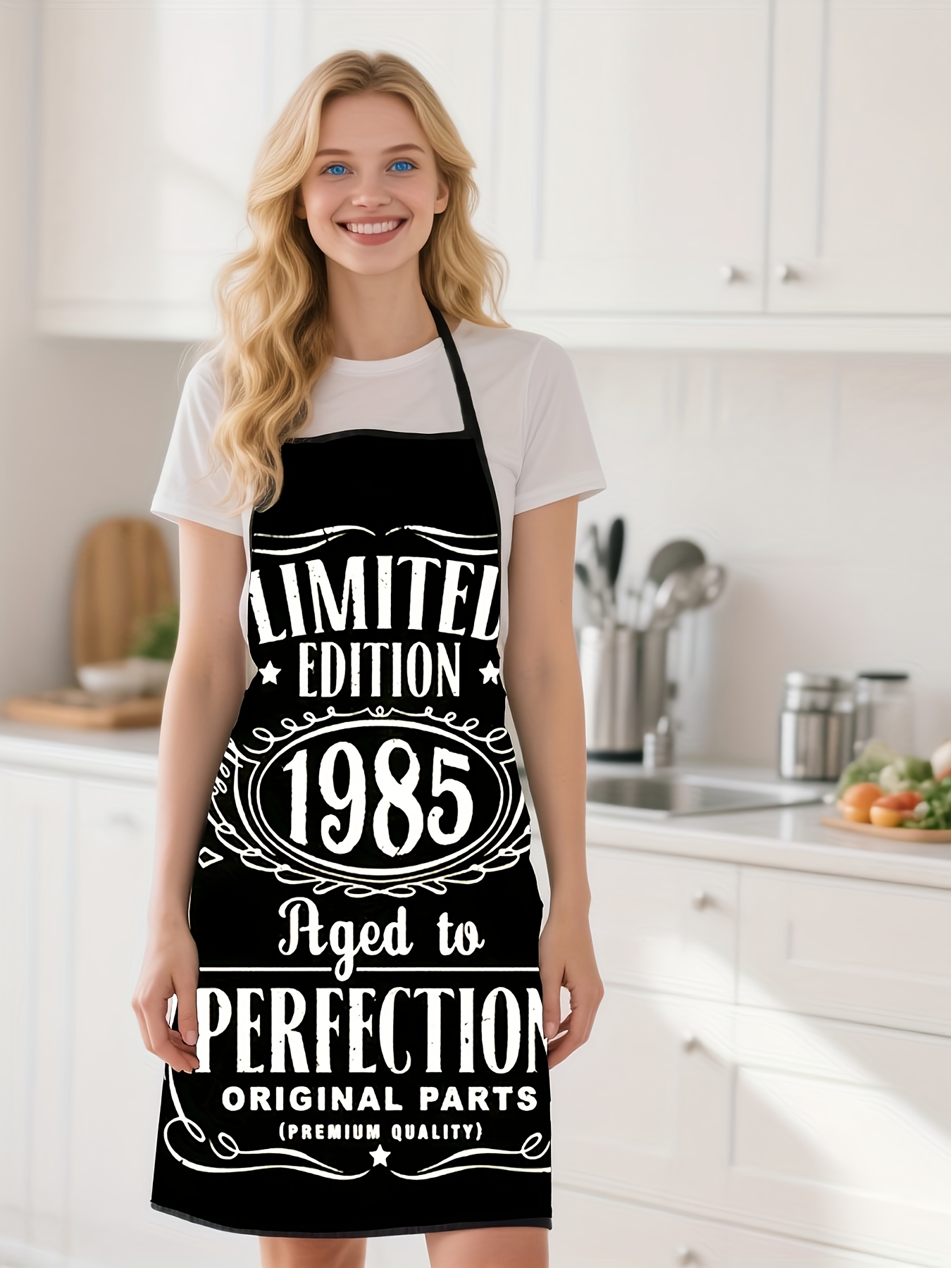 Kitchen Baking Background - Czarny fartuch kuchenny z motywem z